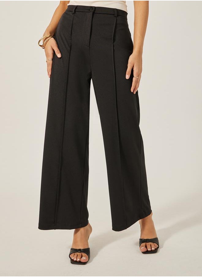 Styli - Mid Rise Wide Leg Pants with Pintuck Detail - Image 1