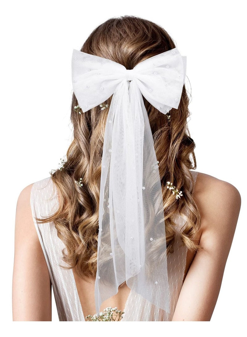 إسكدنيا دبوس شعر بشريط شبكي ، حجاب منحن للعروس أبيض لؤلؤي مشبك علوي لفساتين الزفاف إكسسوارات وصيفة العروس (قوس أبيض) - Image 1