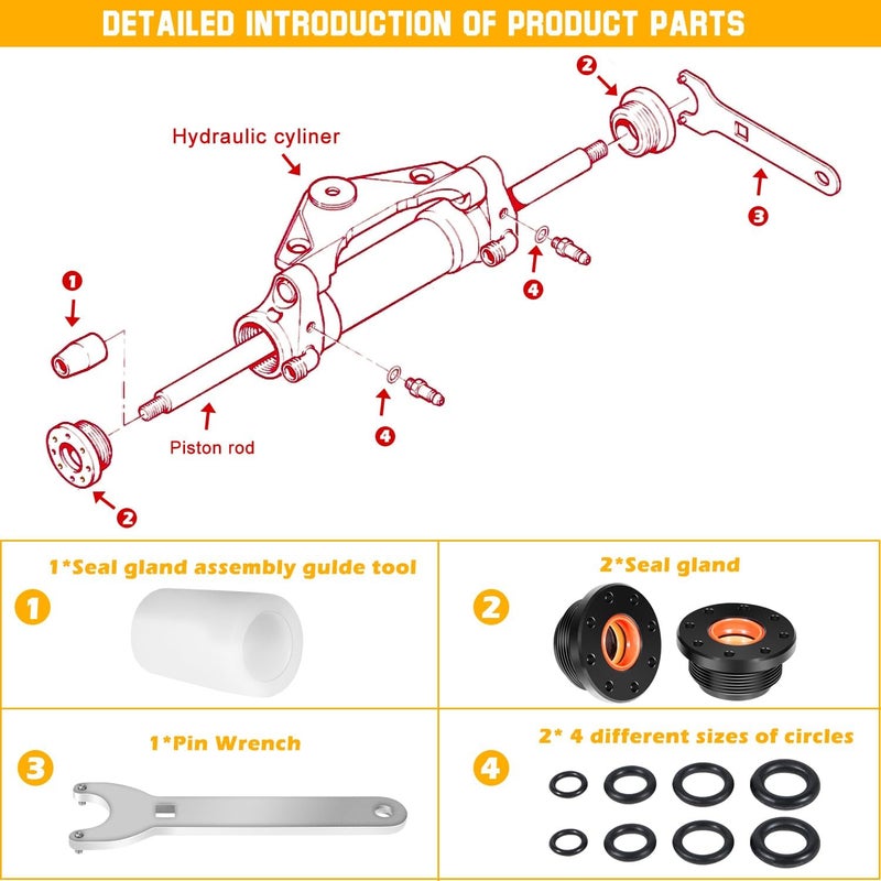 Danti HC5345 Seal Kit For SeaStar Hydraulic Steering Cylinder Seal Kit with Pin Wrench HS5157 compatible with HC5340, HC5341, HC5342, HC5343, HC5344, HC5345,HC6750, HC6751 - Image 3