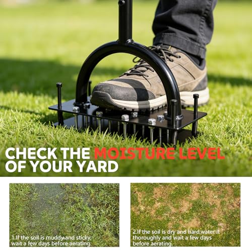 Wakuka Lawn Aerator Tool, 16 Iron Spikes Manual Grass Aerator Lawn Tool with Spring-Loaded Design & Adjustable T-Handle, Automatic Leaf and Dirt Cleaning Yard Aerator for Loosening Soil Aerating Patio Garden - Image 5