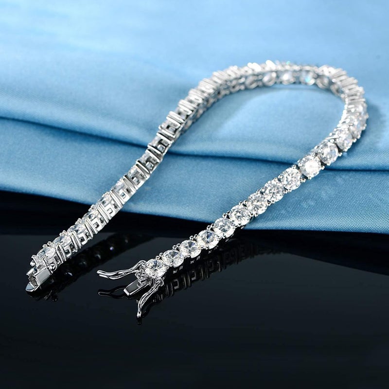 MDFUN 18k White Gold Plated CZ Tennis Bracelet, 4MM Cubic Zirconia Charm Bracelet for Women Men (7.0" tennis bracelet) - Image 4