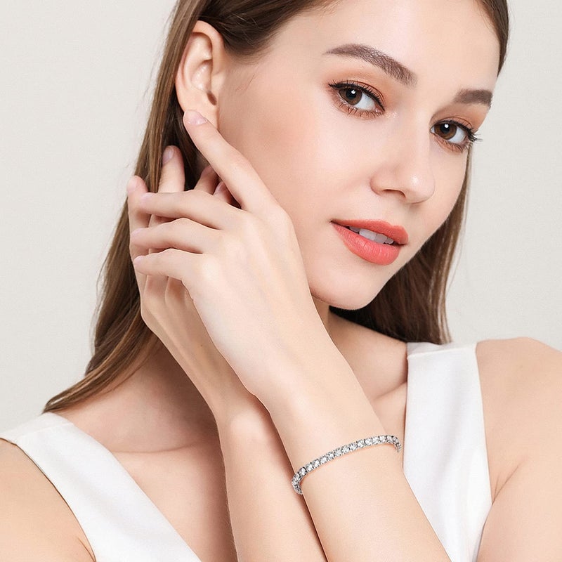 MDFUN 18k White Gold Plated CZ Tennis Bracelet, 4MM Cubic Zirconia Charm Bracelet for Women Men (7.0" tennis bracelet) - Image 3