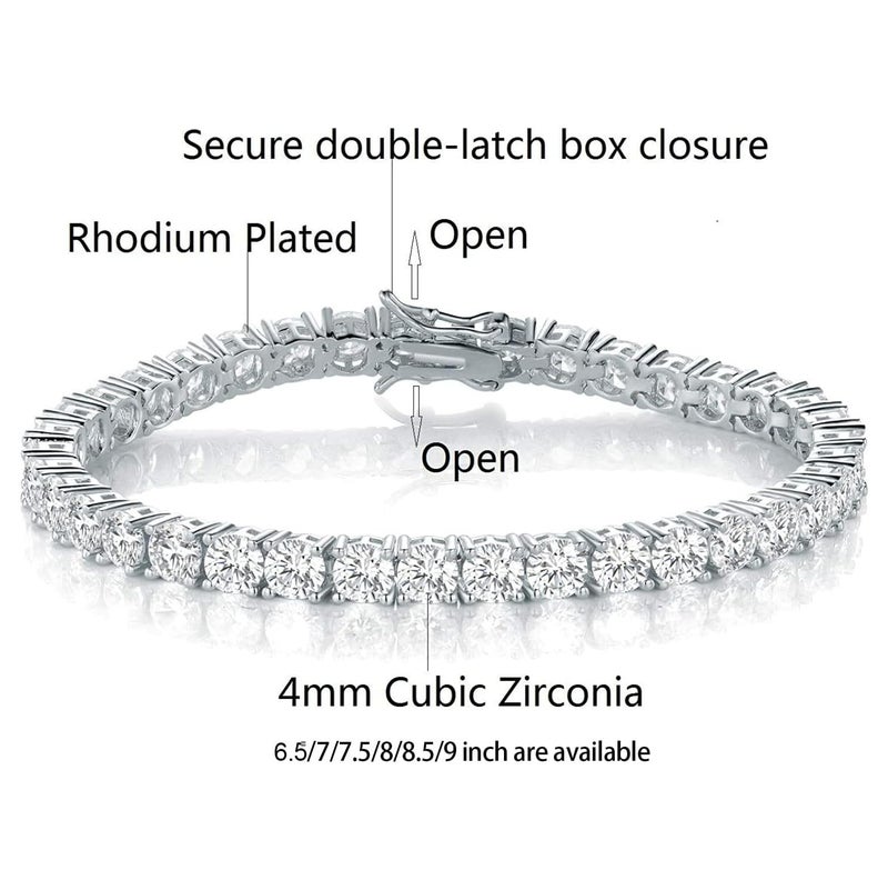 MDFUN 18k White Gold Plated CZ Tennis Bracelet, 4MM Cubic Zirconia Charm Bracelet for Women Men (7.0" tennis bracelet) - Image 5