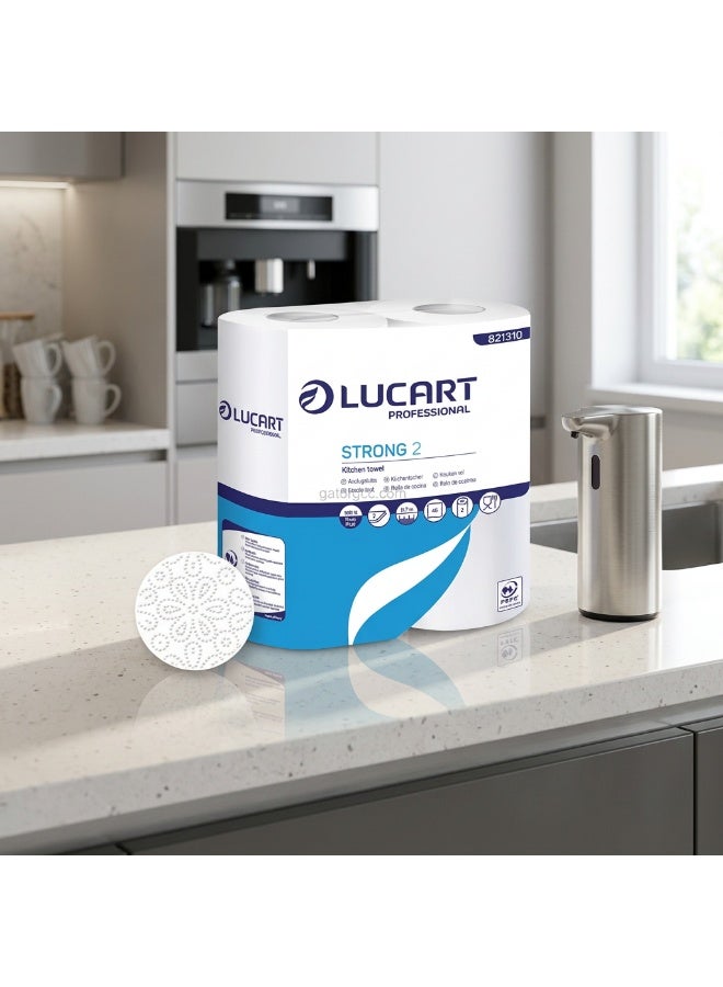 لوكارت رول مناديل مطبخ Lucart Strong 2 | مناشف ورقية 2 طبقة عالية الامتصاص | رول مطبخ تجاري | 48 ورقة | 40 رول - Image 2