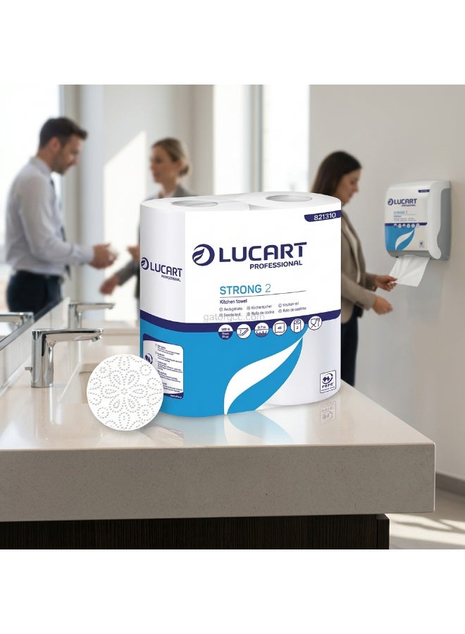 لوكارت رول مناديل مطبخ Lucart Strong 2 | مناشف ورقية 2 طبقة عالية الامتصاص | رول مطبخ تجاري | 48 ورقة | 40 رول - Image 3