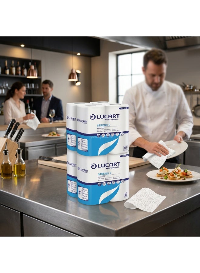 لوكارت رول مناديل مطبخ Lucart Strong 2 | مناشف ورقية 2 طبقة عالية الامتصاص | رول مطبخ تجاري | 48 ورقة | 40 رول - Image 4