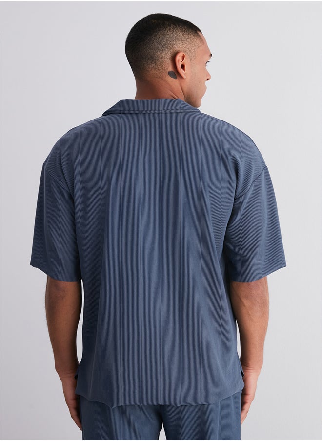 trendyol - Limited Edition Plus Size Indigo Oversize Textured Ottoman Polo Collar T-Shirt TMNSS24BF00047 - Image 1