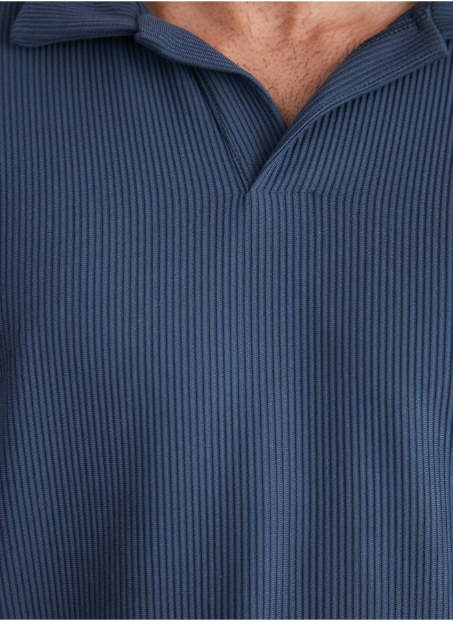trendyol - Limited Edition Plus Size Indigo Oversize Textured Ottoman Polo Collar T-Shirt TMNSS24BF00047 - Image 1