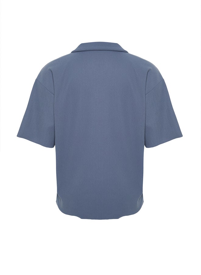 trendyol - Limited Edition Plus Size Indigo Oversize Textured Ottoman Polo Collar T-Shirt TMNSS24BF00047 - Image 1