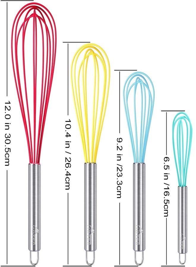HOTEC 4 Pieces Silicone Whisks Set, Wire Balloon Whisks for cooking Egg Beater, Non-slip Handle Whisk for Non-stick Cookware Perfect for Cooking, Stirring, Beating and Blending (Multicolor) - Image 3
