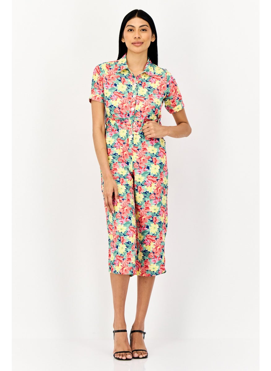 ONLY Women Floral Print Short Sleeve Belted Jumpsuit, Multicolor  - Image 1