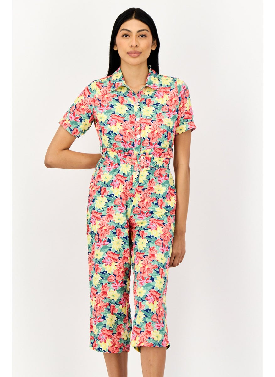 ONLY Women Floral Print Short Sleeve Belted Jumpsuit, Multicolor  - Image 3