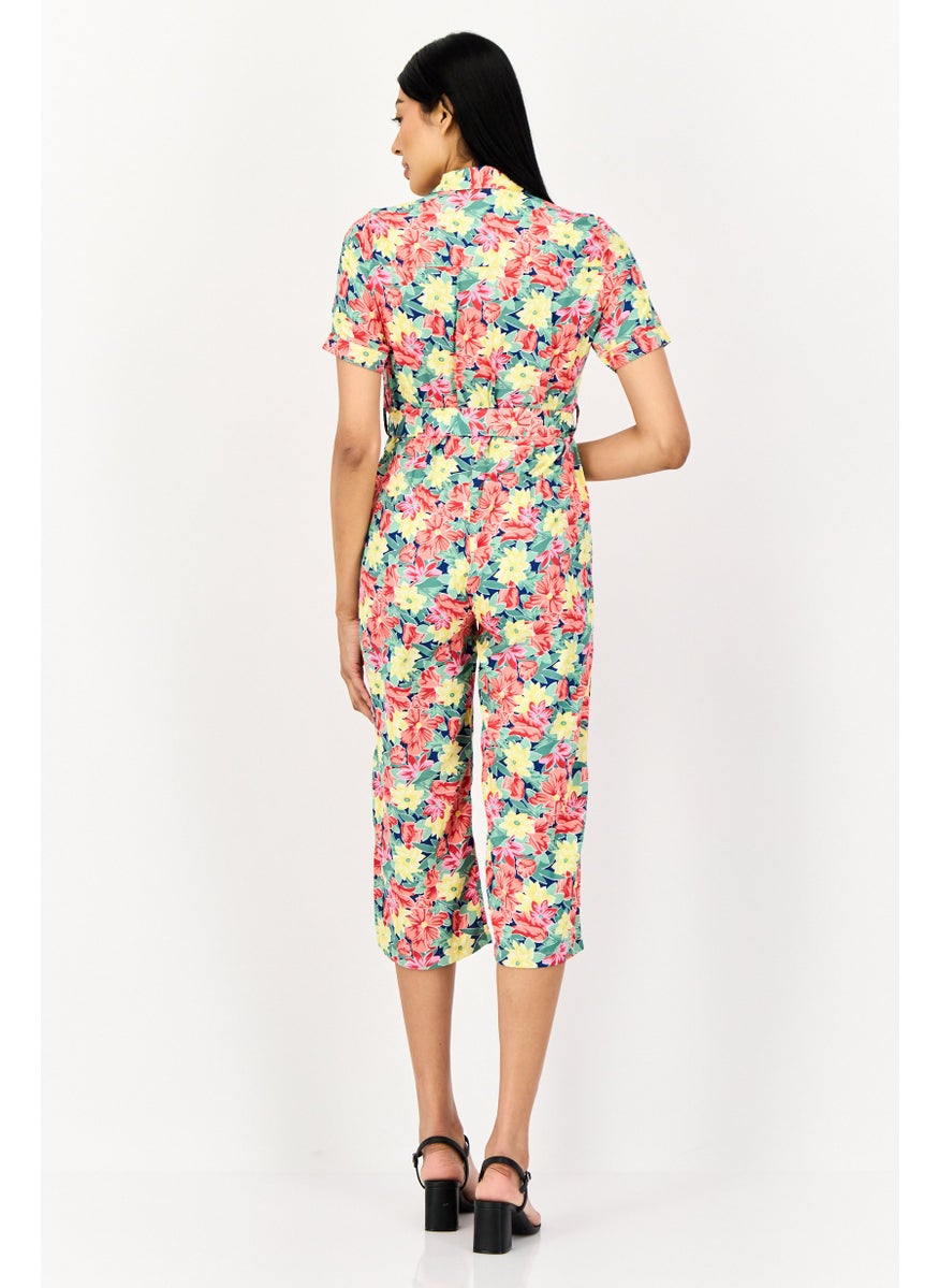 ONLY Women Floral Print Short Sleeve Belted Jumpsuit, Multicolor  - Image 4