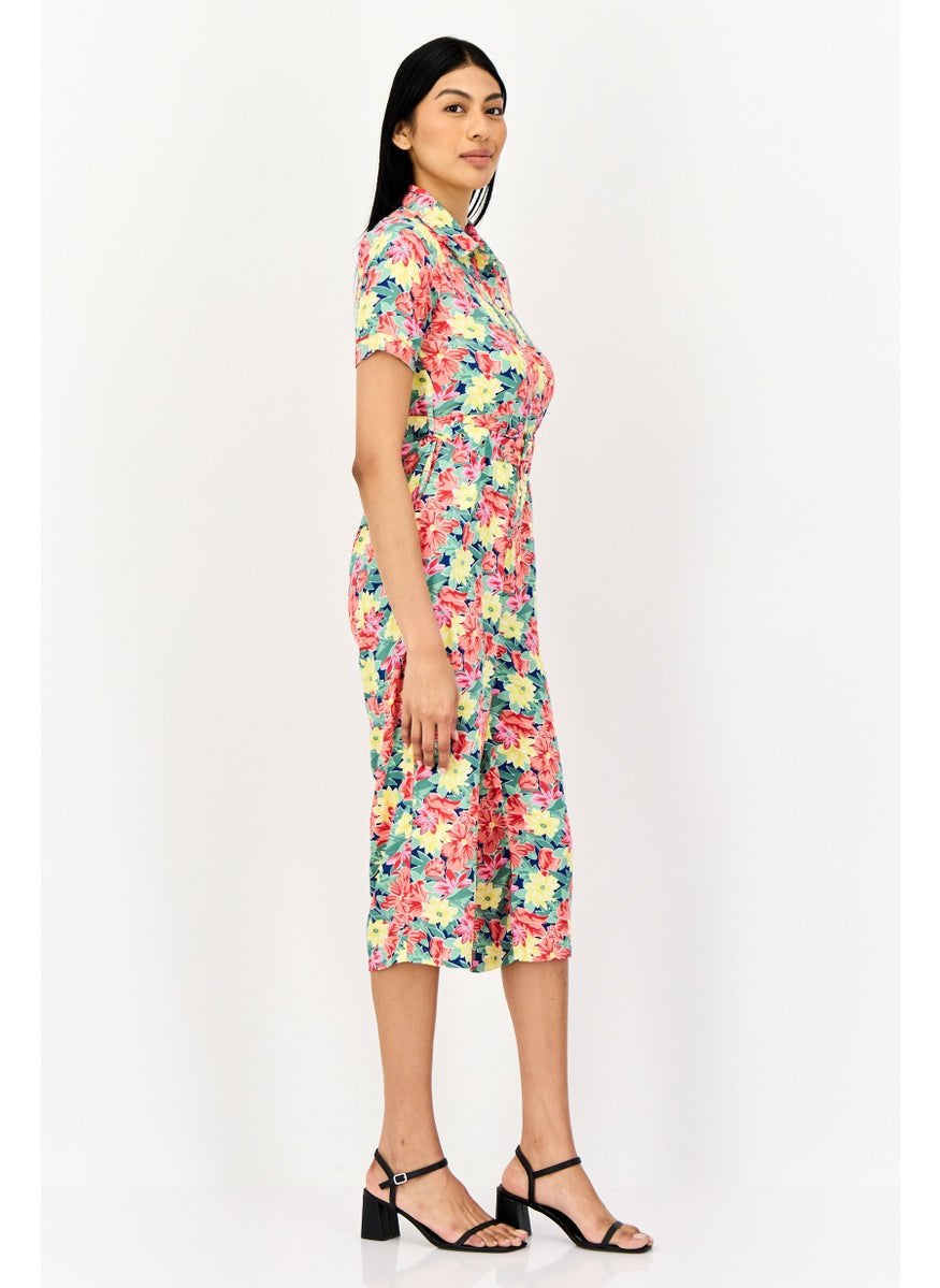 ONLY Women Floral Print Short Sleeve Belted Jumpsuit, Multicolor  - Image 2