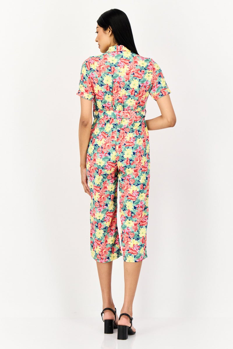 ONLY Women Floral Print Short Sleeve Belted Jumpsuit, Multicolor - Image 4