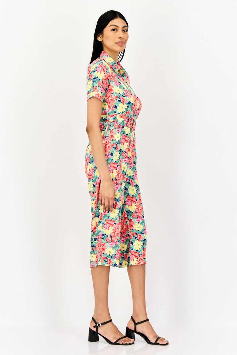 ONLY Women Floral Print Short Sleeve Belted Jumpsuit, Multicolor - Image 2