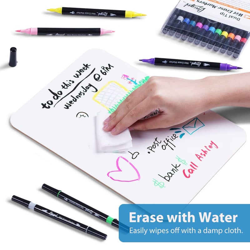 LAZGOL Wet Erase Markers Dual Tip, Lazgol 12 Assorted Colors, Dual Tip Brush & Fine Overhead Transparency Smudge Free Markers for Dry Erase Whiteboard, Refrigerator Calendars, Glass, Films and Any Kind of - Image 3