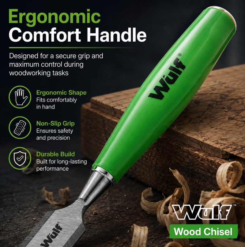 WULF Professional 1.25-Inch 32mm Wood Chisel with Heat-Treated Polished CrV Steel Blade & Ergonomic Skidproof High-Impact Handle, Precision Carpentry Tool for Woodworking, Carving & Furniture Repair - Image 3