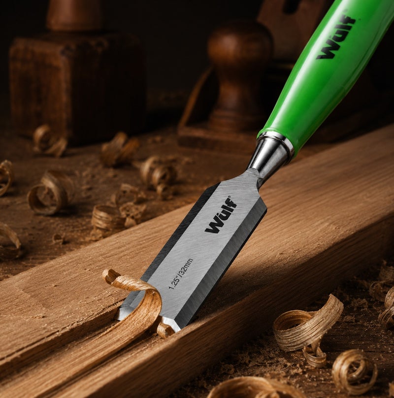 WULF Professional 1.25-Inch 32mm Wood Chisel with Heat-Treated Polished CrV Steel Blade & Ergonomic Skidproof High-Impact Handle, Precision Carpentry Tool for Woodworking, Carving & Furniture Repair - Image 5