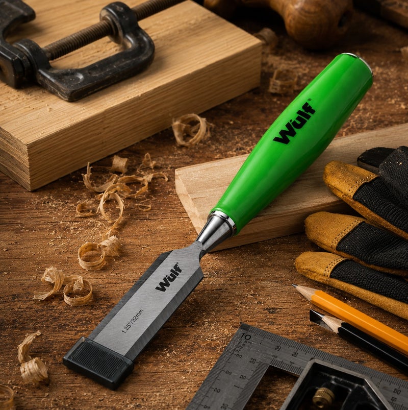 WULF Professional 1.25-Inch 32mm Wood Chisel with Heat-Treated Polished CrV Steel Blade & Ergonomic Skidproof High-Impact Handle, Precision Carpentry Tool for Woodworking, Carving & Furniture Repair - Image 4