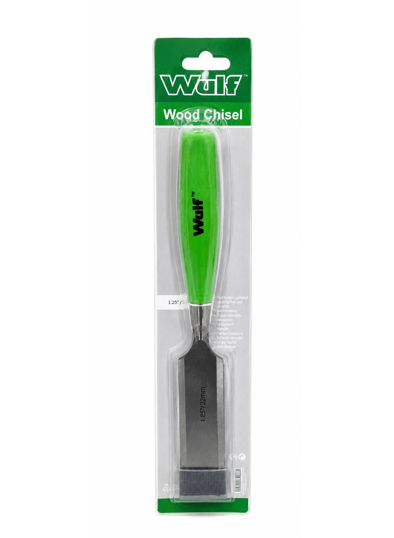 WULF Professional 1.25-Inch 32mm Wood Chisel with Heat-Treated Polished CrV Steel Blade & Ergonomic Skidproof High-Impact Handle, Precision Carpentry Tool for Woodworking, Carving & Furniture Repair - Image 1