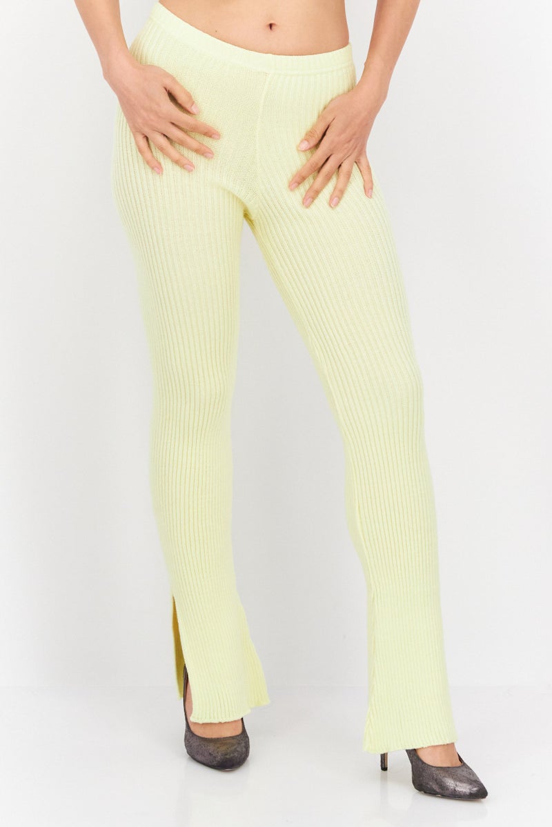 MISSY EMPIRE Women Knitted Co-ord Pull On Flare Pants, Yellow  - Image 1