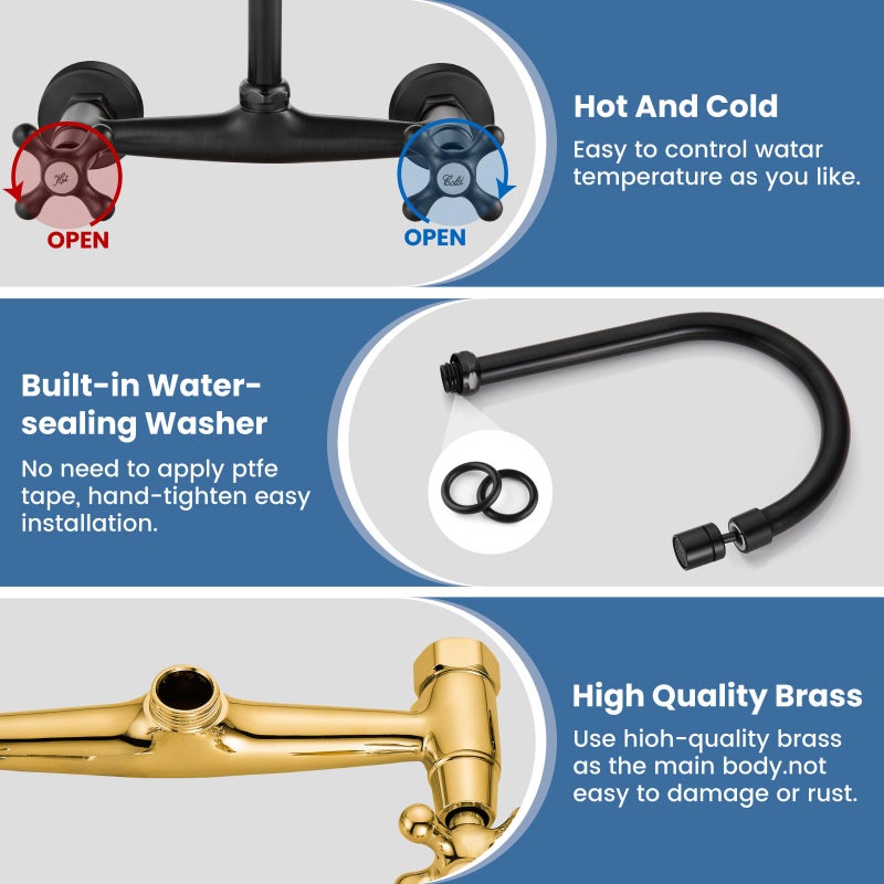 Airuida Wall Mount Kitchen Faucet with Sprayer Wall Mounted Kitchen Sink Faucet Double Cross Handles 360 Degree Swivel Spout Restaurant Mixer Tap Commercial 8 Inch Center Oil Rubbed Bronze - Image 5