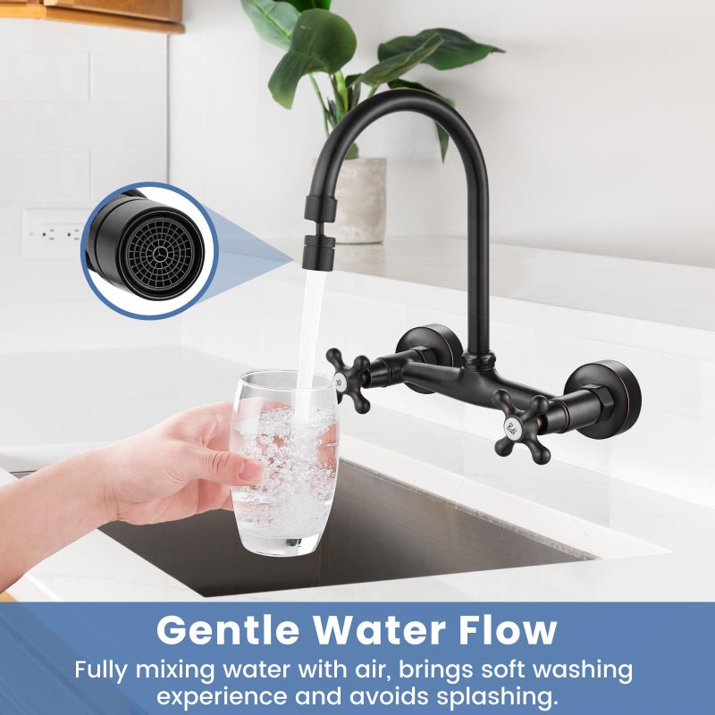 Airuida Wall Mount Kitchen Faucet with Sprayer Wall Mounted Kitchen Sink Faucet Double Cross Handles 360 Degree Swivel Spout Restaurant Mixer Tap Commercial 8 Inch Center Oil Rubbed Bronze - Image 2