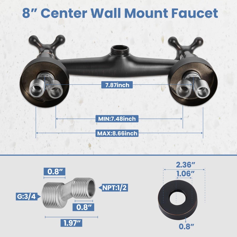 Airuida Wall Mount Kitchen Faucet with Sprayer Wall Mounted Kitchen Sink Faucet Double Cross Handles 360 Degree Swivel Spout Restaurant Mixer Tap Commercial 8 Inch Center Oil Rubbed Bronze - Image 4