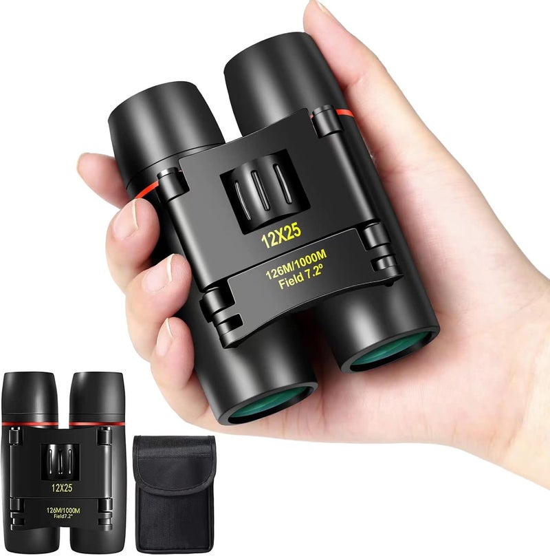 WRNRN 12X25 Mini Pocket Binoculars Compact, Small Lightweight Foldable for Adults Kids Bird Watching, Travel, Opera Concert, Hiking, Cruise, Football Game Green - Image 1