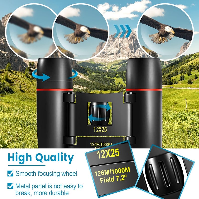 WRNRN 12X25 Mini Pocket Binoculars Compact, Small Lightweight Foldable for Adults Kids Bird Watching, Travel, Opera Concert, Hiking, Cruise, Football Game Green - Image 2