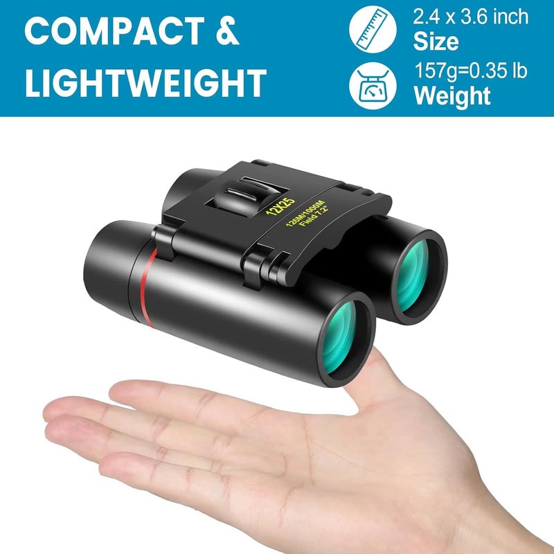 WRNRN 12X25 Mini Pocket Binoculars Compact, Small Lightweight Foldable for Adults Kids Bird Watching, Travel, Opera Concert, Hiking, Cruise, Football Game Green - Image 4