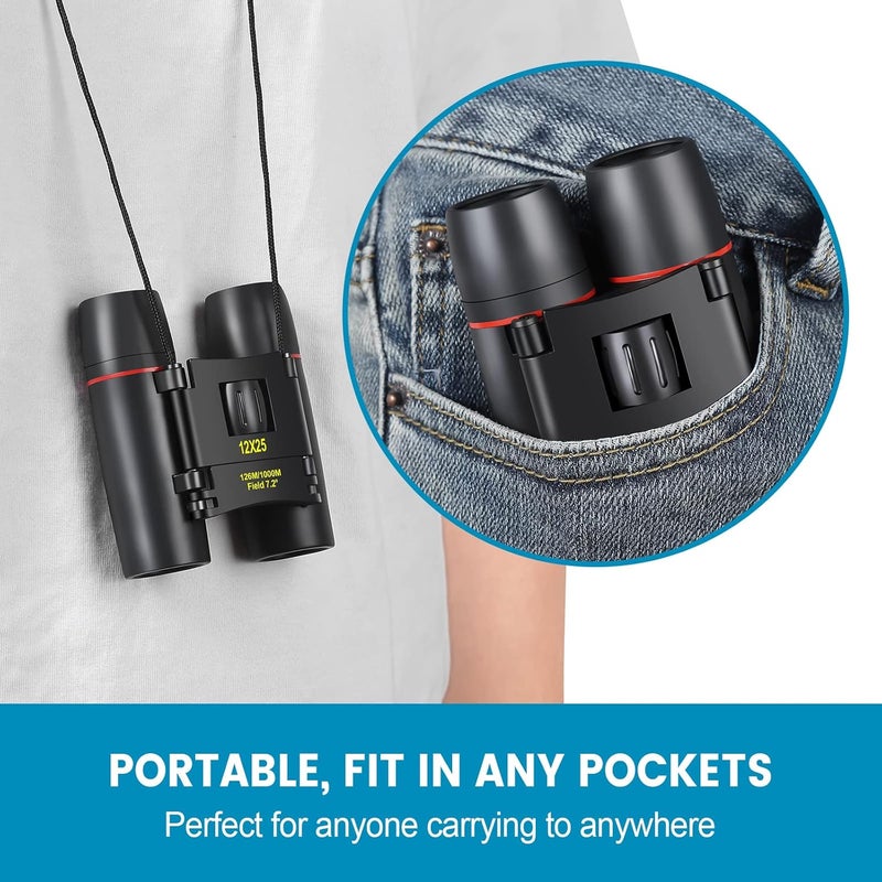 WRNRN 12X25 Mini Pocket Binoculars Compact, Small Lightweight Foldable for Adults Kids Bird Watching, Travel, Opera Concert, Hiking, Cruise, Football Game Green - Image 5