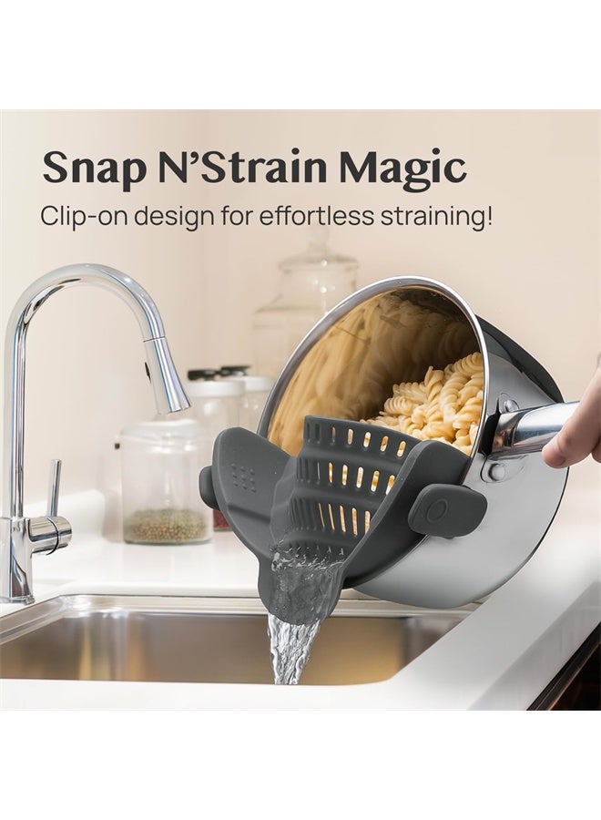 هومستر منخل الإجهاد ومنخل المعكرونة، منخل سيليكون قابل للتعديل للفخ على الأواني والقدور، رمادي - Image 2