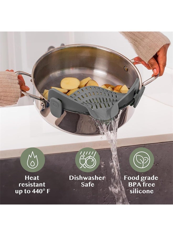 هومستر منخل الإجهاد ومنخل المعكرونة، منخل سيليكون قابل للتعديل للفخ على الأواني والقدور، رمادي - Image 3