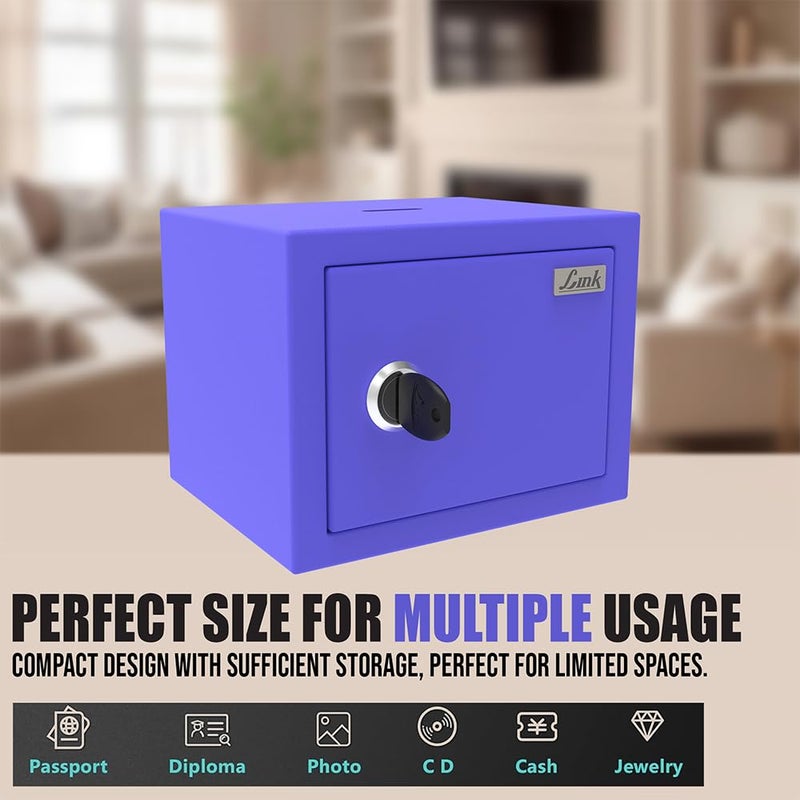Link Link Smart Gullak Safe Locker for Home 2L Capacity Mechanical Key Access Vibrant Design with 7 process Powder Coated Finish CRCA Material Laser Cut Design Ocean Blue - Image 2