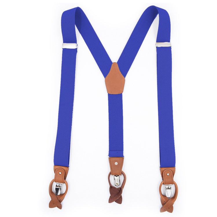 Mens Trendy Suspenders 3.5cm Adjustable Elastic 6 Clips Casual Straps Sapphire Blue 
