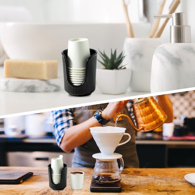 Dobbyby Ceramic Bathroom Cup Dispenser with Stylish Vertical Stripes - Disposable Mouthwash Cup Holder Holds 3-4oz Paper Cups for Rinsing Cups on Bathroom Vanity Countertops (Matte Black) - Image 5