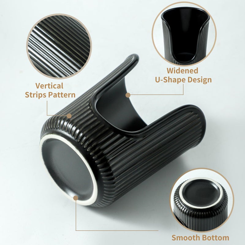 Dobbyby Ceramic Bathroom Cup Dispenser with Stylish Vertical Stripes - Disposable Mouthwash Cup Holder Holds 3-4oz Paper Cups for Rinsing Cups on Bathroom Vanity Countertops (Matte Black) - Image 3
