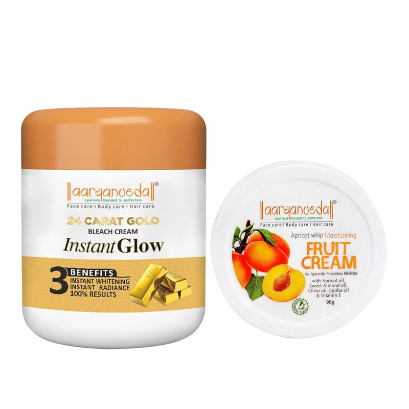 Aryanveda 24 Carat Gold Bleach Cream 400g Apricot Whip Moisturizing Cream 90g - Image 1