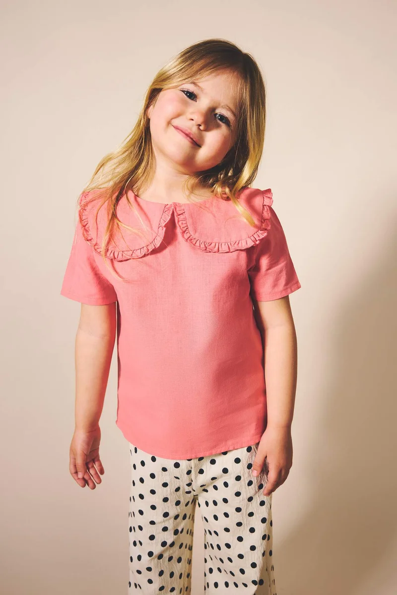 DeFacto Baby Girl Regular Fit Linen Blended Short Sleeve Shirt