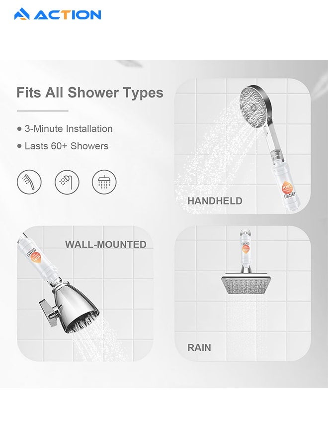 أكشن عبوة من فلتر استحمام بفيتامين سي، فلتر رأس الدش لإزالة رواسب الكلور والفلورايد، ينقي الماء بالخرز، يساعد في علاج جفاف الجلد وتساقط الشعر، سهل التركيب (اللافندر والتوت الأزرق) - Image 4