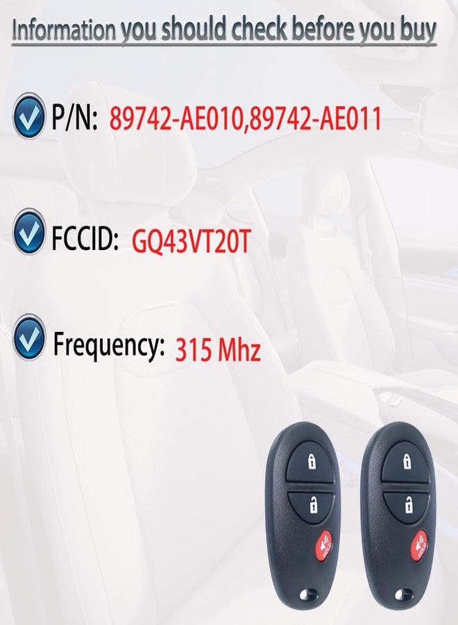 SUPALAND Key Fob Keyless Entry Fits for Toyota 2007-2017 Tundra /2005-2016 Tacoma / 2008-2013 Highlander / 2004-2015 Sienna /2008-2016 Sequoia Remote Control Replacement GQ43VT20T 89742-AE010 3 Buttons - Image 4