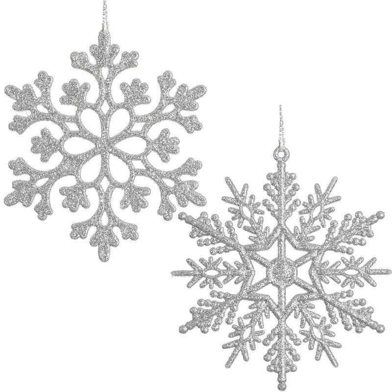DearHouse 36Pcs Christmas Glitter Snowflake Ornaments Clearance  4 Inch Plastic Snowflake Christmas Tree Ornaments for Winter Wonderland Christmas Party Decorations  Silver