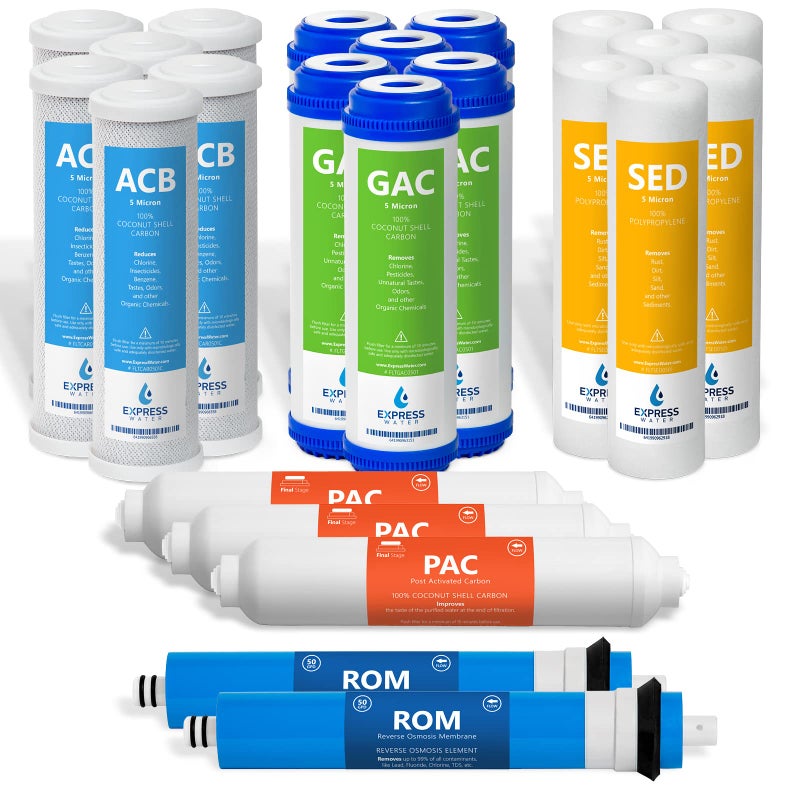 Express Water â€“ 3 Year Reverse Osmosis System Replacement Filter Set â€“ 23 Water Filters with 50 GPD RO Membrane, Carbon GAC, ACB, PAC Filters, Sediment SED Filters â€“ 10 inch Size - Image 1