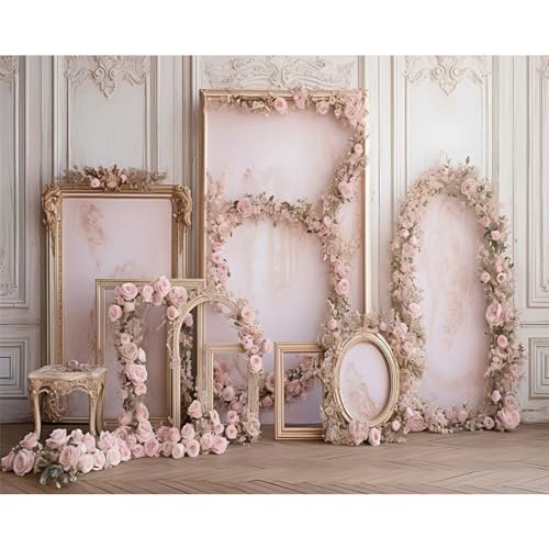 DORCEV 10x8ft Pink Floral French Frame Backdrop for Photography European Style Flowers Living Room Background Banner Baby Shower Bridal Shower Wedding Reception Birthday Decor Photo Studio Props - Image 1