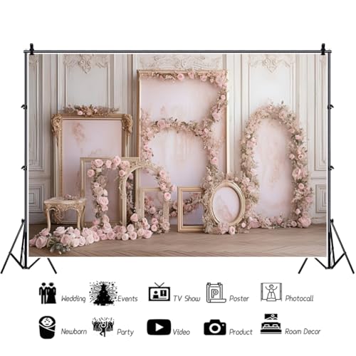 DORCEV 10x8ft Pink Floral French Frame Backdrop for Photography European Style Flowers Living Room Background Banner Baby Shower Bridal Shower Wedding Reception Birthday Decor Photo Studio Props - Image 3