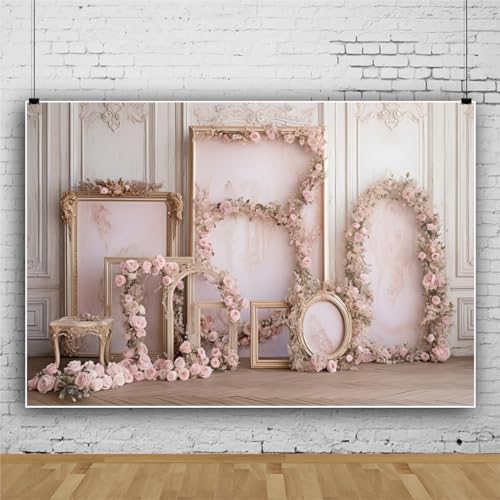 DORCEV 10x8ft Pink Floral French Frame Backdrop for Photography European Style Flowers Living Room Background Banner Baby Shower Bridal Shower Wedding Reception Birthday Decor Photo Studio Props - Image 2