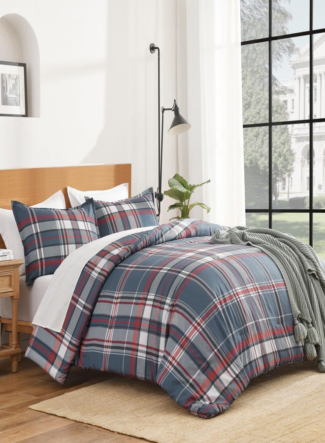 Andency طقم لحاف أندينسي بنقشة مربعات باللونين الكحلي والأحمر، مقاس كوين (90×90 بوصة)، 3 قطع، طقم لحاف بنقشة مربعات مخططة للأولاد والبنات والأطفال والمراهقين، طقم سرير أنيق بخطوط هندسية ناعمة وخفيفة الوزن وقابلة للعكس كهدية - Image 2