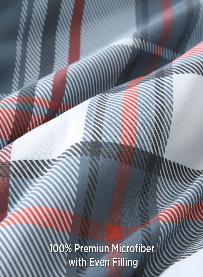 Andency طقم لحاف أندينسي بنقشة مربعات باللونين الكحلي والأحمر، مقاس كوين (90×90 بوصة)، 3 قطع، طقم لحاف بنقشة مربعات مخططة للأولاد والبنات والأطفال والمراهقين، طقم سرير أنيق بخطوط هندسية ناعمة وخفيفة الوزن وقابلة للعكس كهدية - Image 5